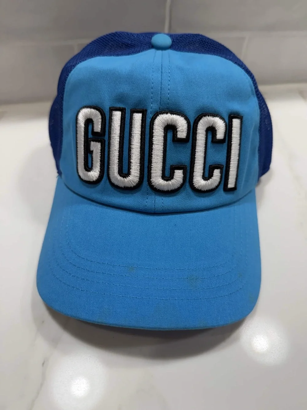 Gucci Logo Patch Blue Baseball Cap - Size M